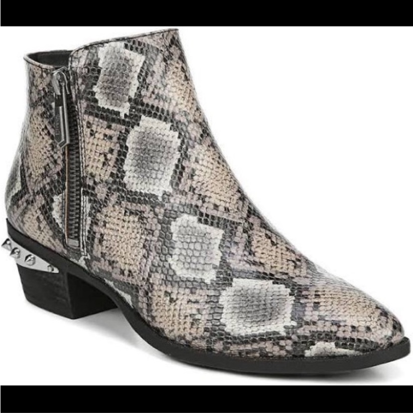Sam Eldelman Reptile/Snake Print Studded Heel Booties